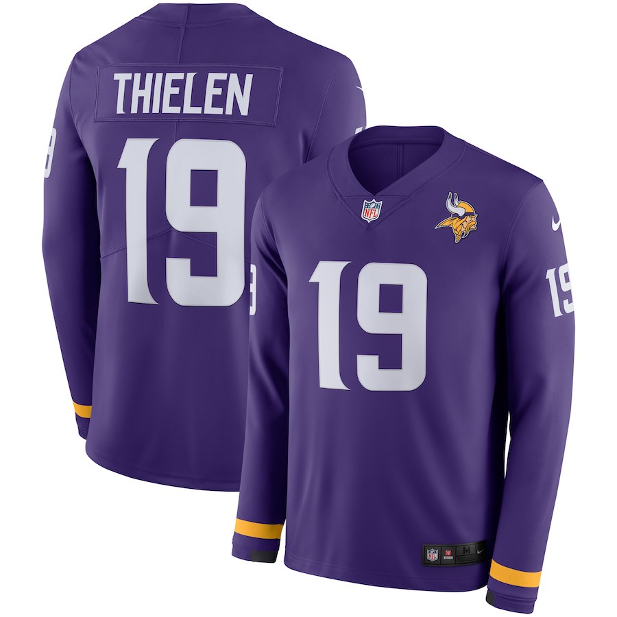 Men Minnesota Vikings #19 Thielen purple  Limited NFL Nike Therma Long Sleeve Jersey->women nfl jersey->Women Jersey